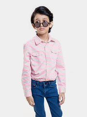 Red Horizontal Striped Casual Shirt