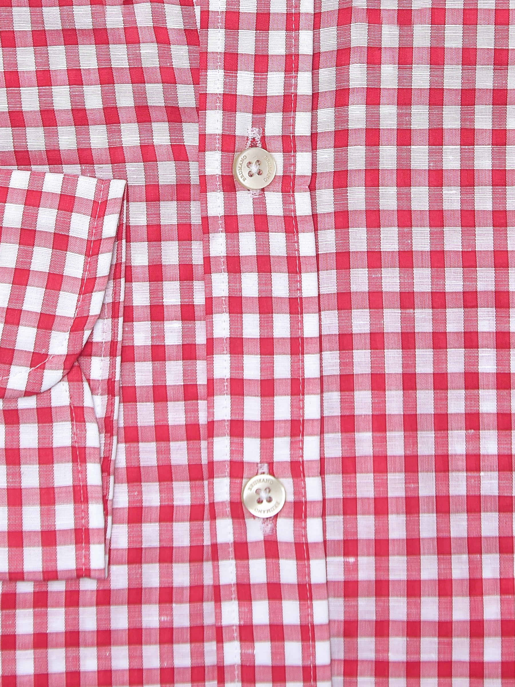 Red Linen Gingham Shirt With Button Down Collar