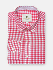 Red Linen Gingham Shirt With Button Down Collar
