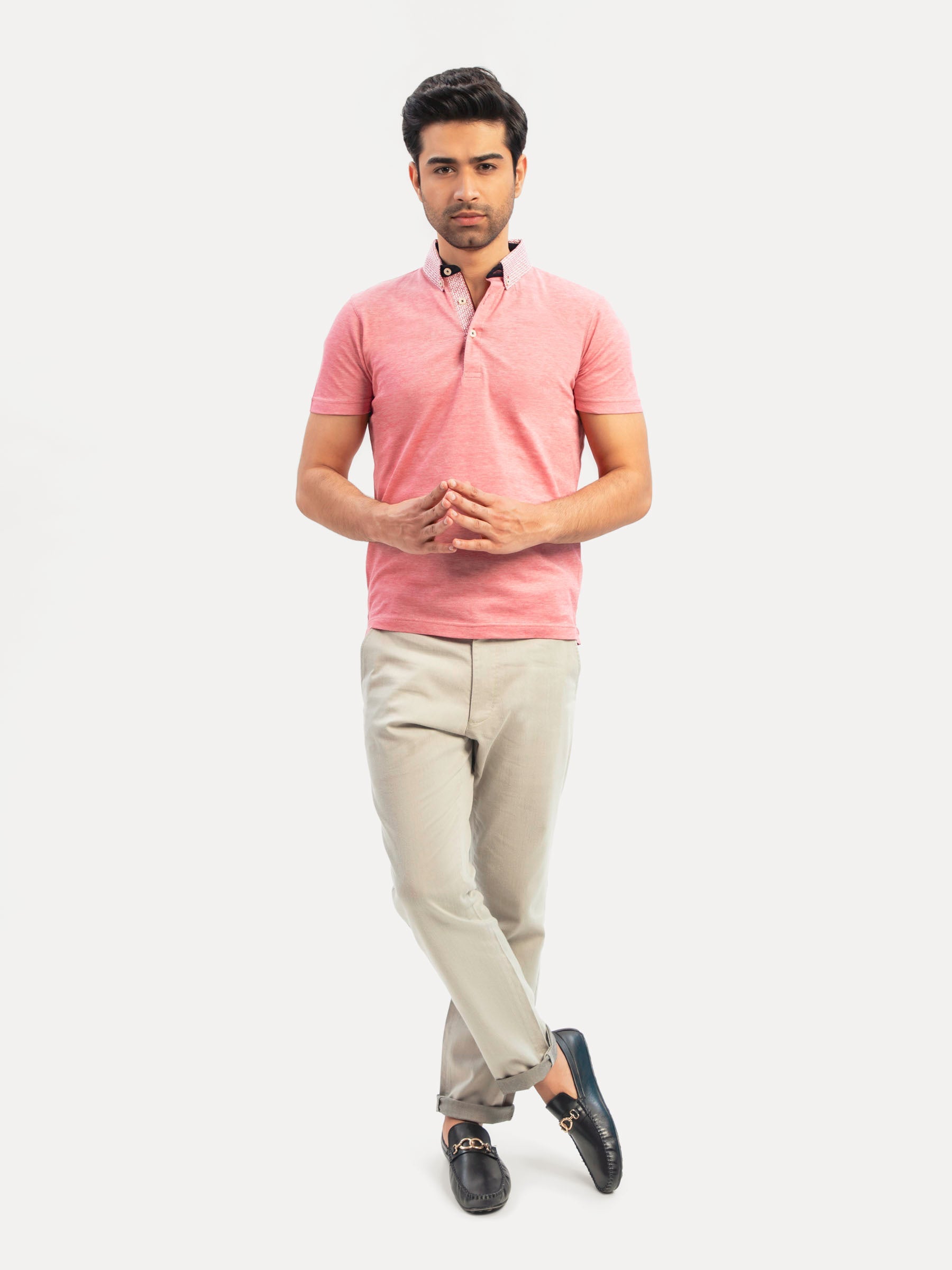Red Mercerized Pique Polo With Printed Collar