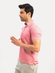 Red Mercerized Pique Polo With Printed Collar