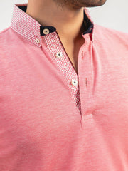 Red Mercerized Pique Polo With Printed Collar