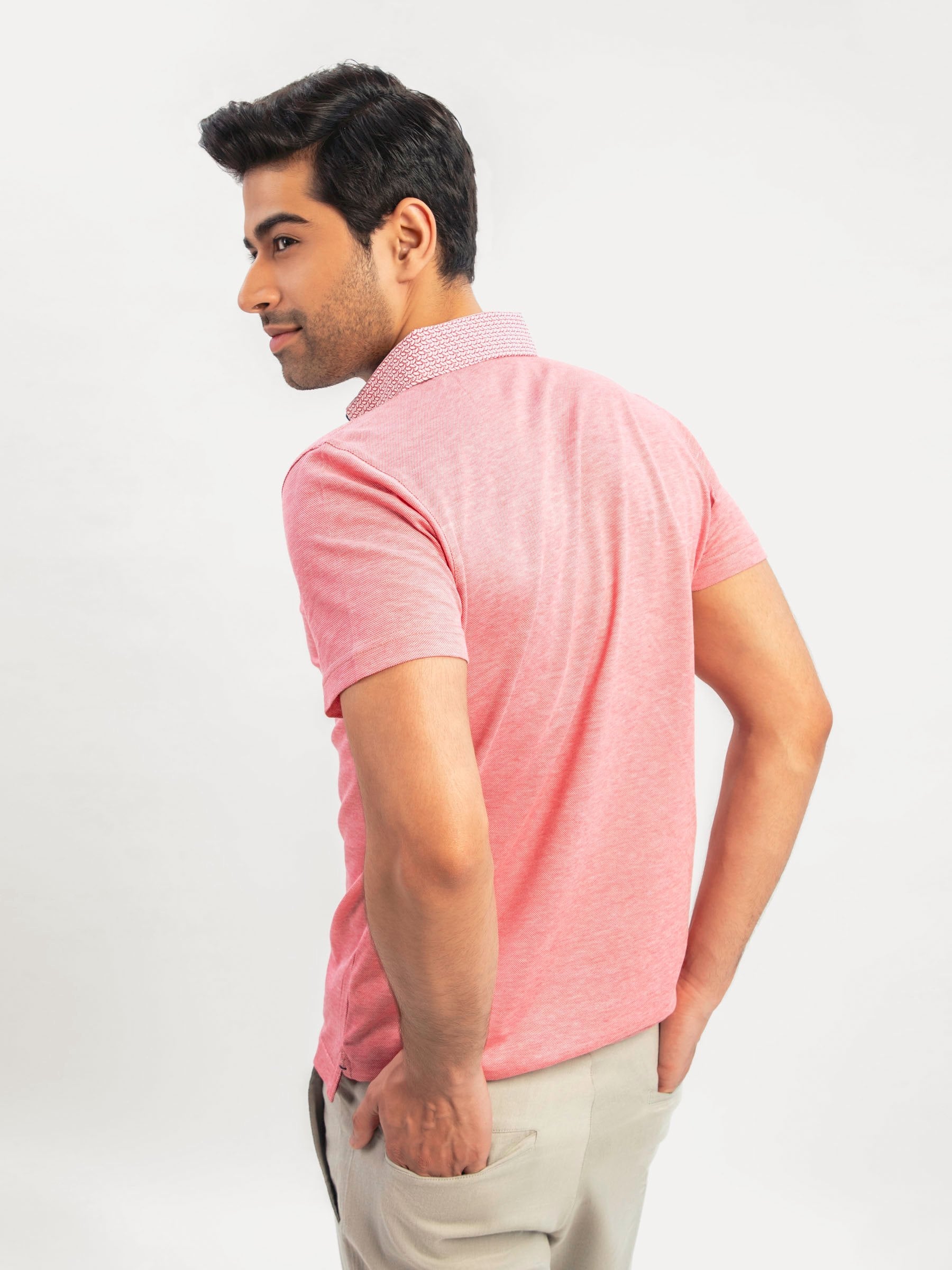 Red Mercerized Pique Polo With Printed Collar