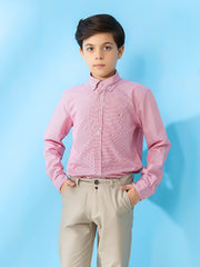 Red Micro Gingham Casual Long Sleeve Shirt