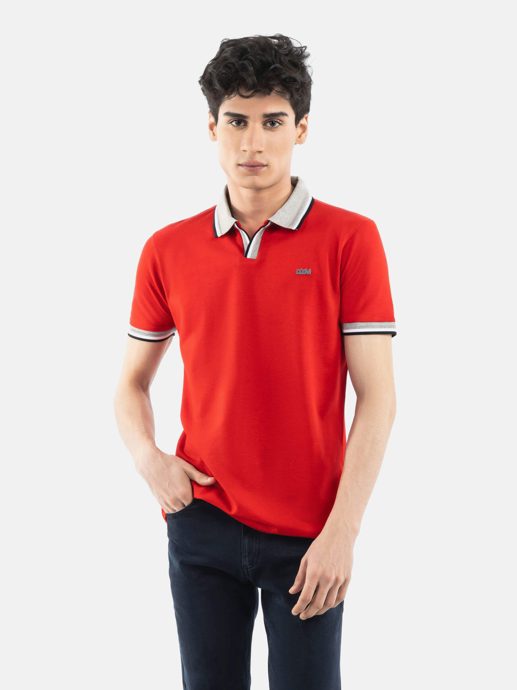 Red Polo with Grey Sporty Collar