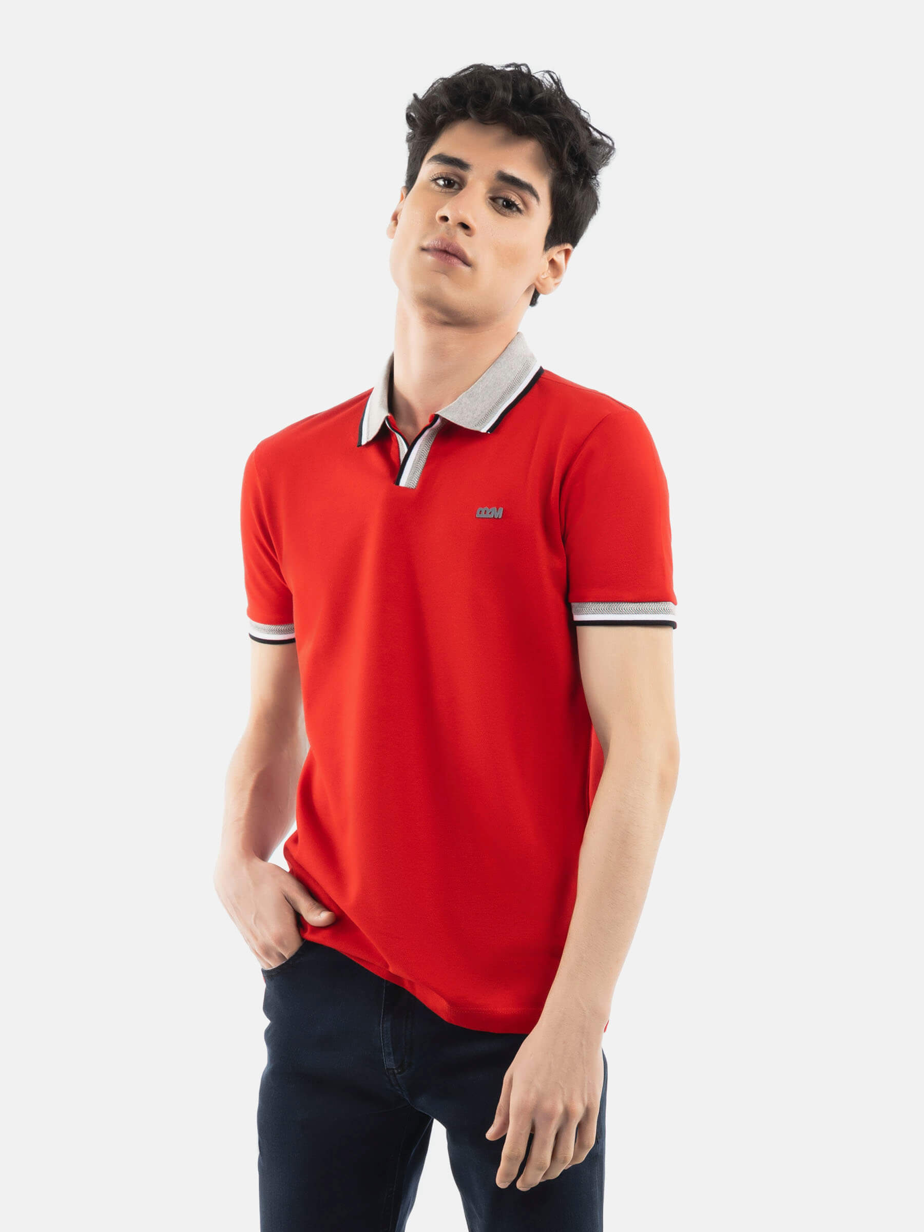 Red Polo with Grey Sporty Collar
