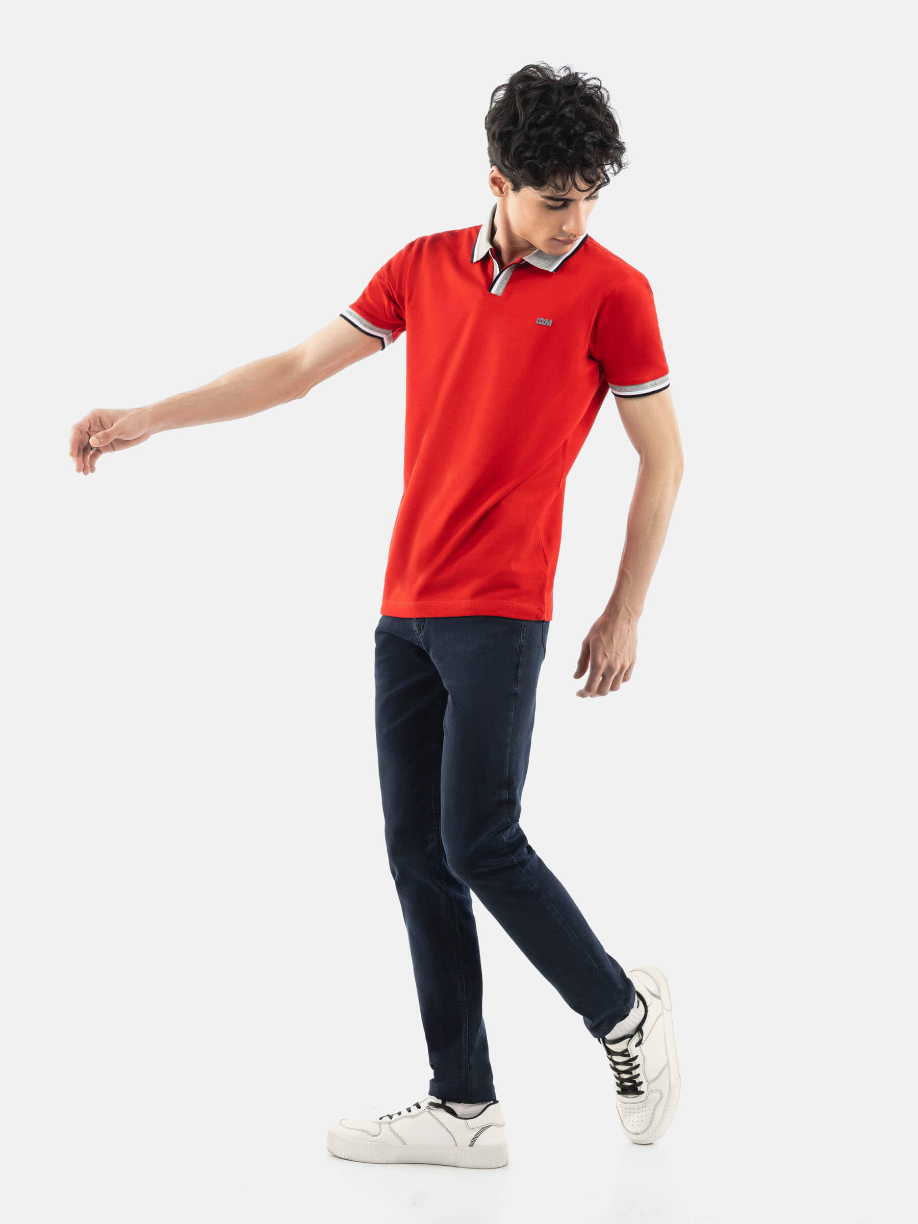 Red Polo with Grey Sporty Collar
