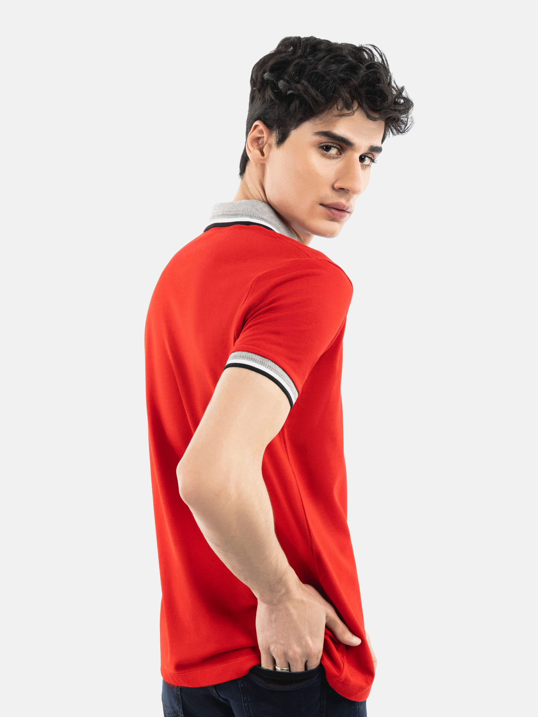 Red Polo with Grey Sporty Collar