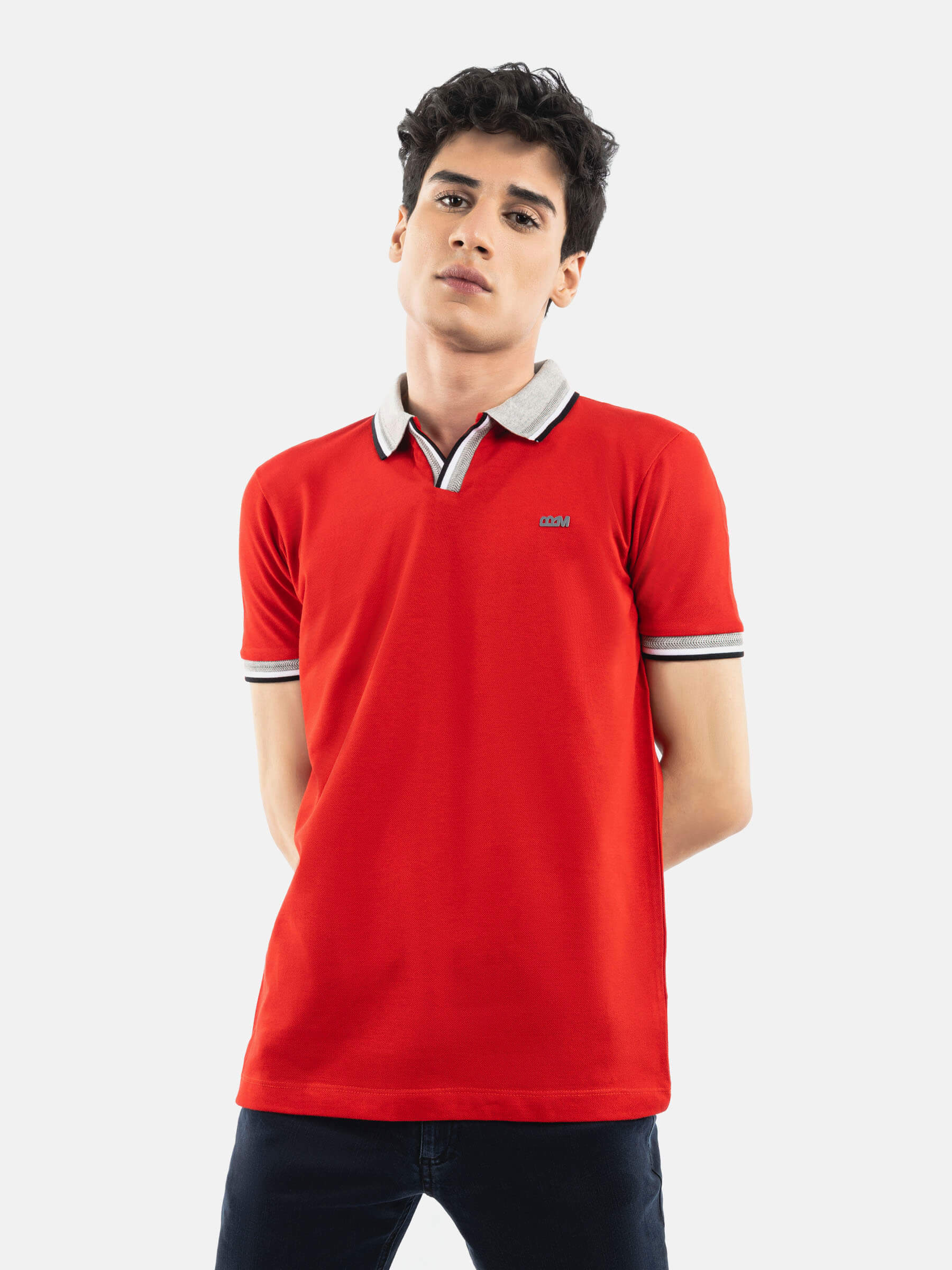 Red Polo with Grey Sporty Collar