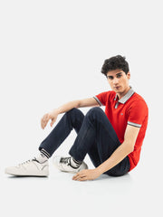 Red Polo with Grey Sporty Collar