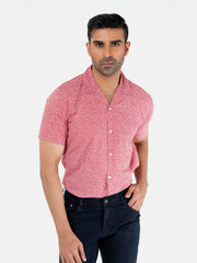 Red Printed Half Sleeve Cuban Collar Shirt