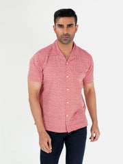 Red Printed Half Sleeve Cuban Collar Shirt