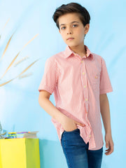 Red Striped Short Sleeve Casual Shirt