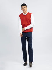 Red Striped Wool Blended Sleeveless Sweater