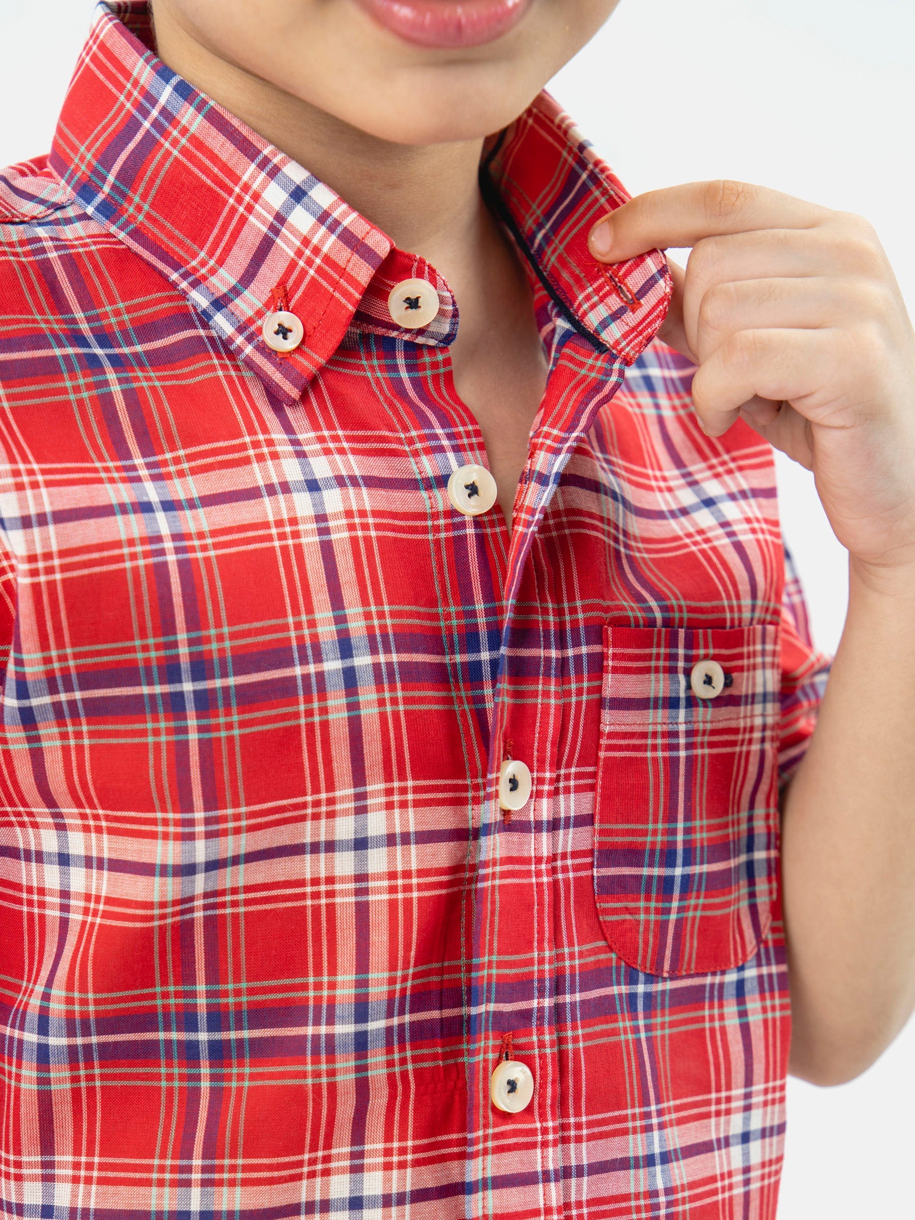 Red Tartan Plaid Half Sleeve Casual Checkered Shirt