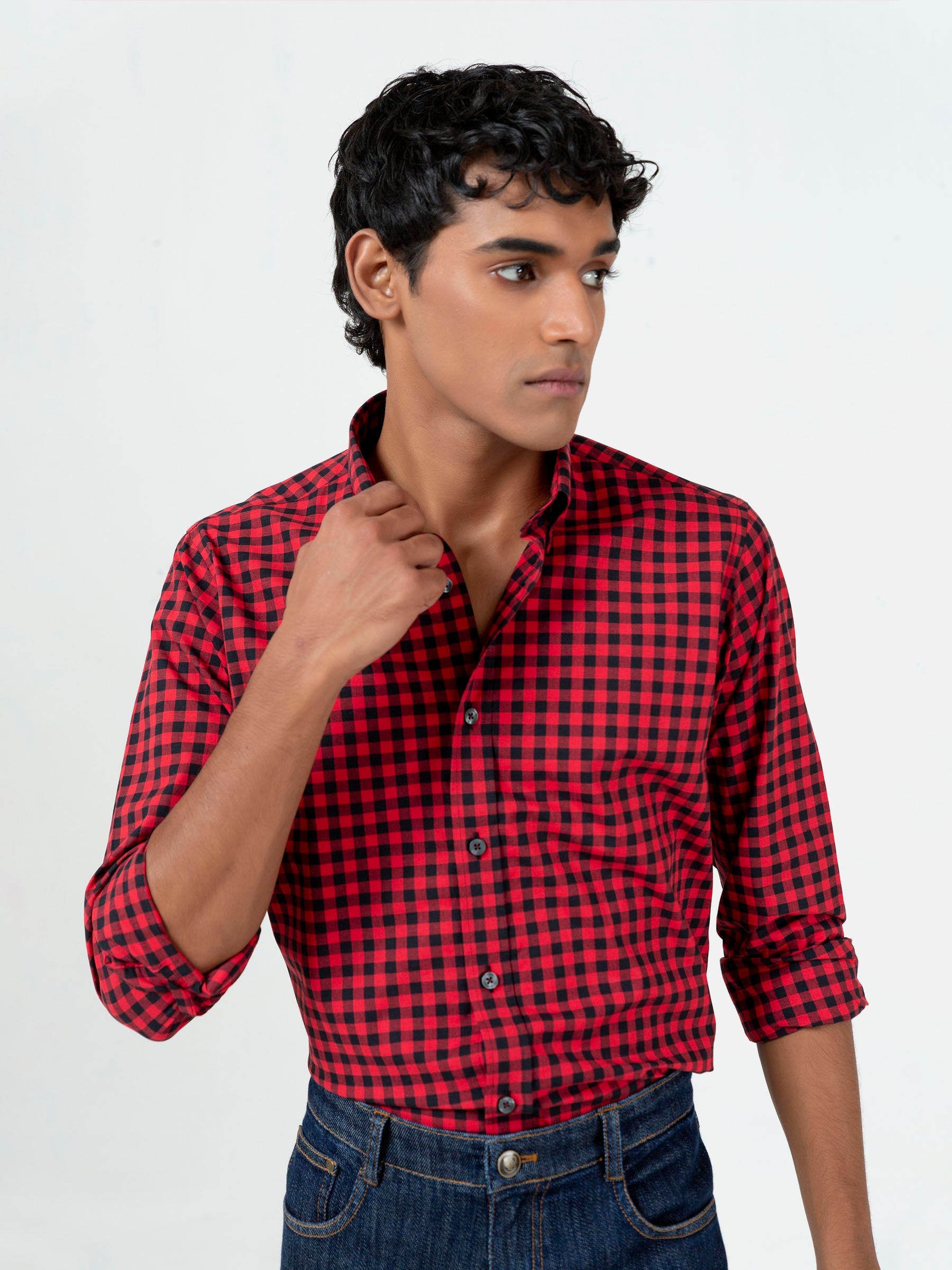 Red & Black Gingham Button Down Shirt