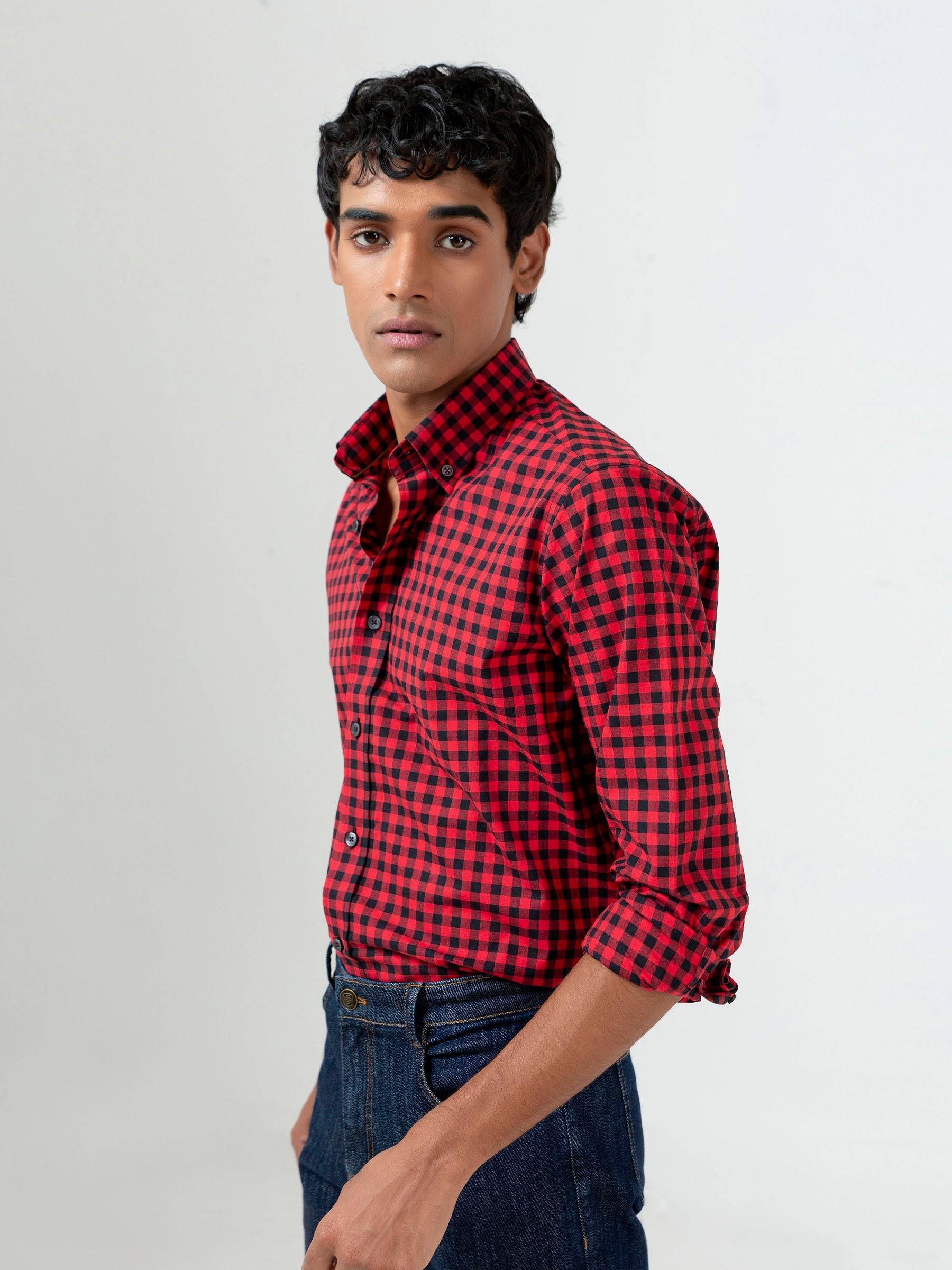 Red & Black Gingham Button Down Shirt