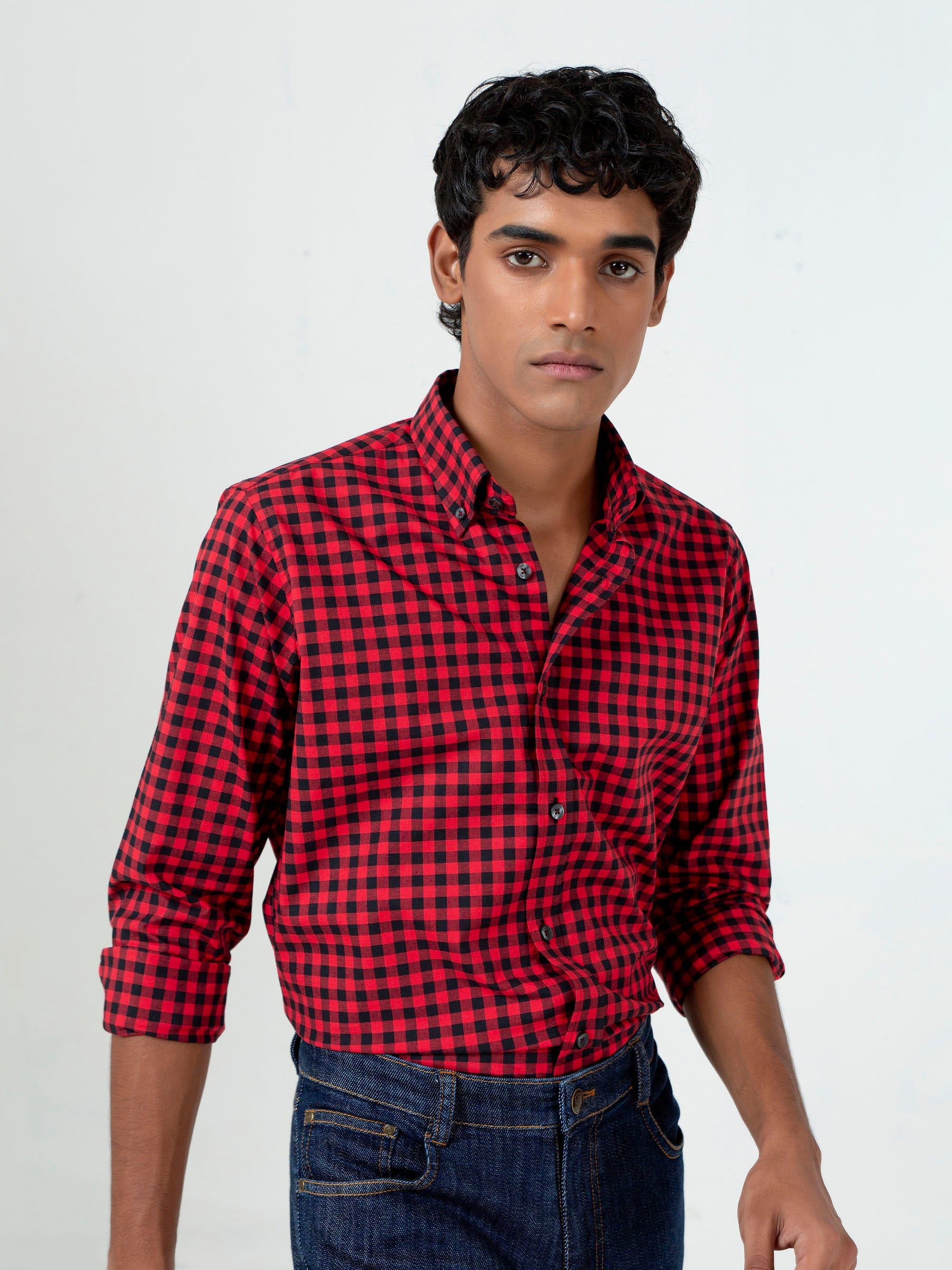 Red & Black Gingham Button Down Shirt
