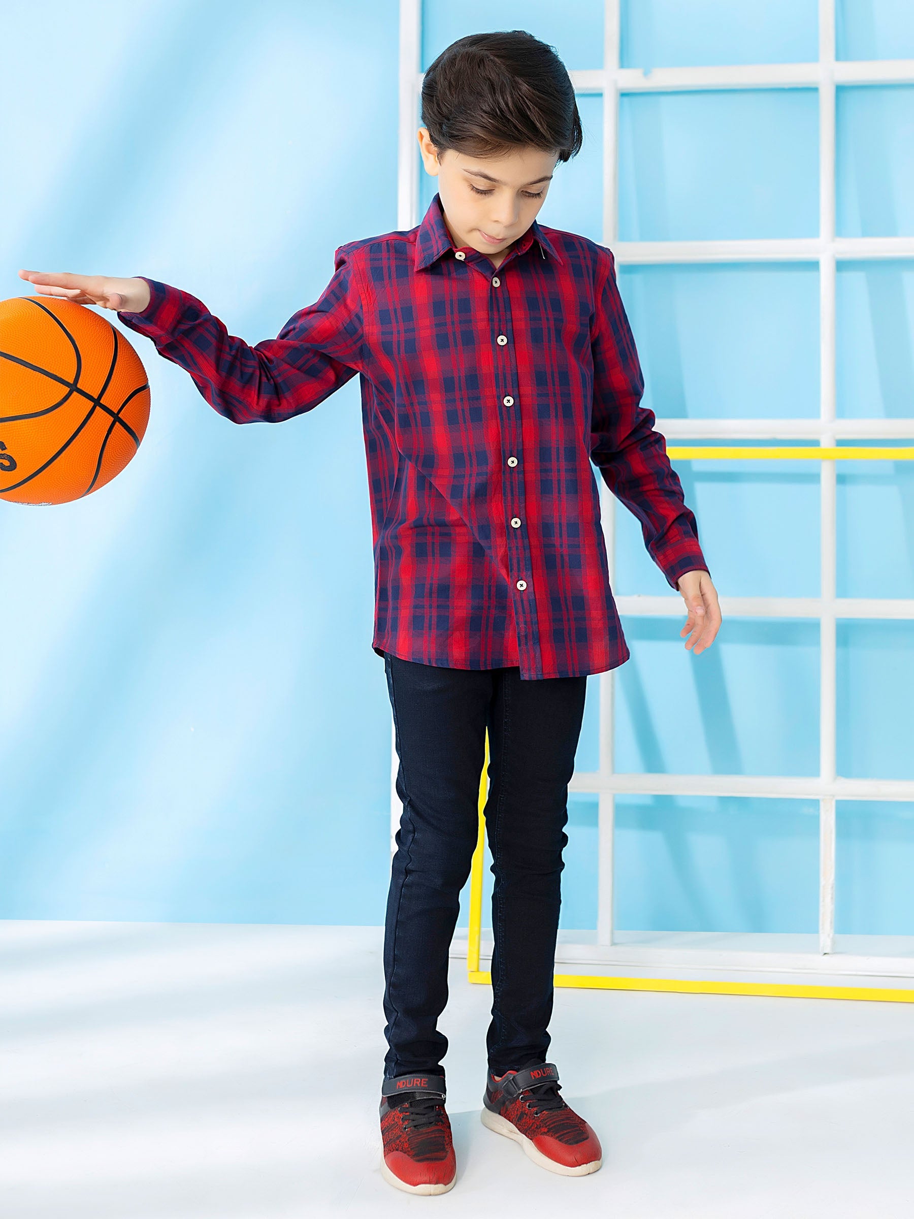 Red & Blue Long Sleeve Checkered Shirt