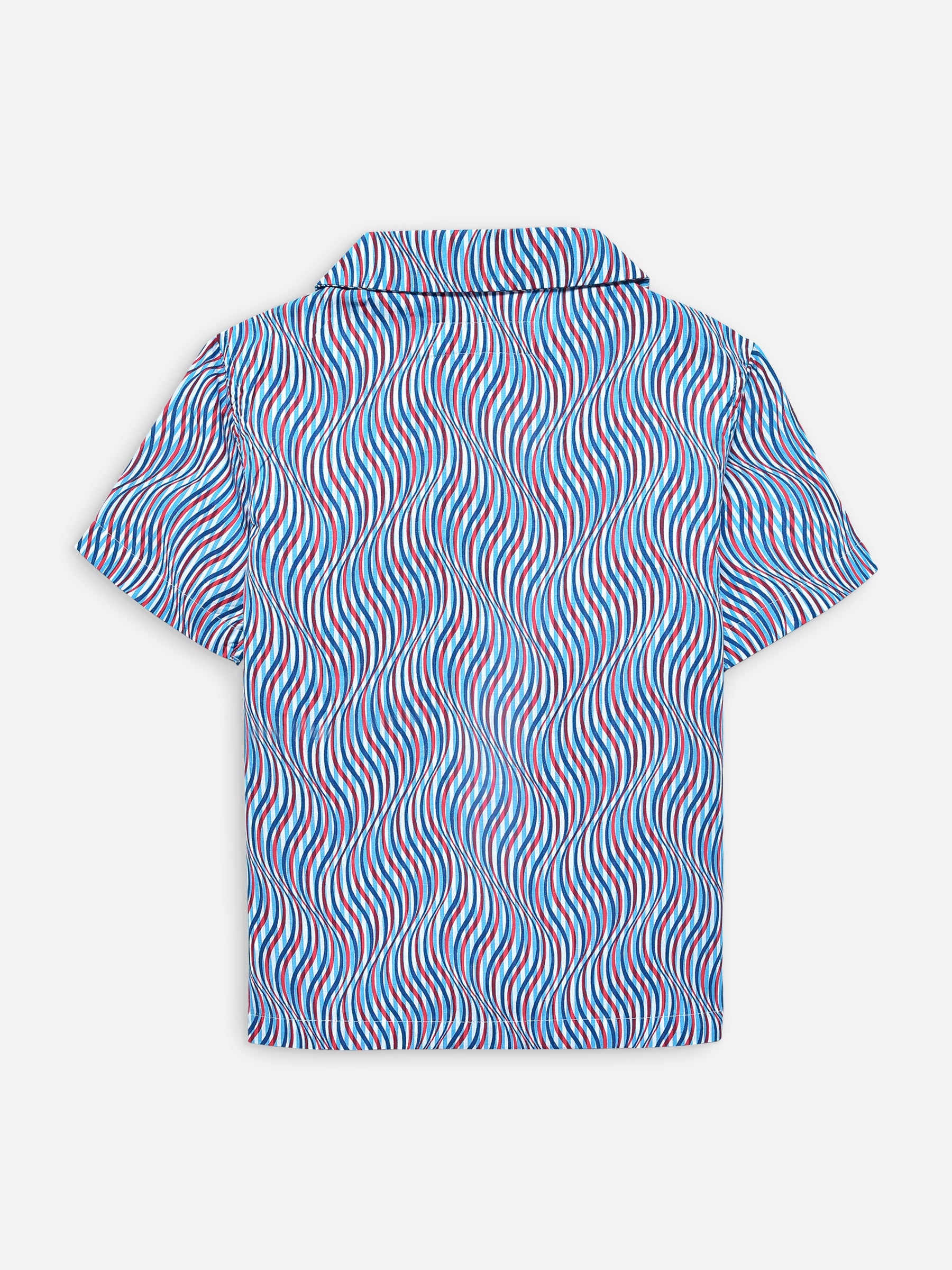 Red & Blue Printed Cuban Collar Half Sleeve Shirt