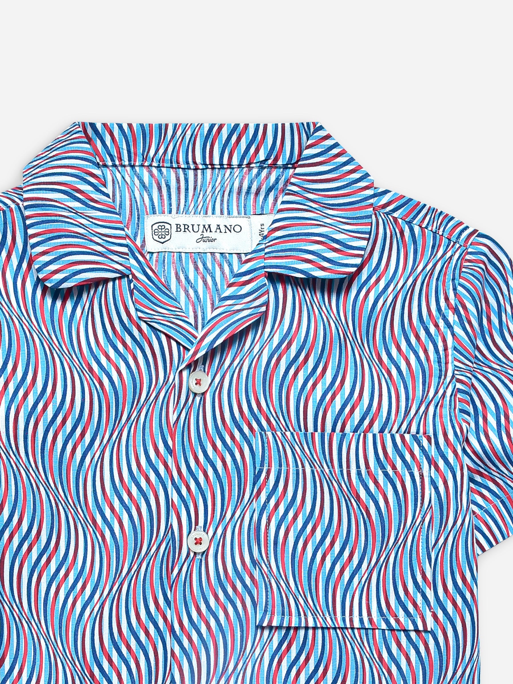 Red & Blue Printed Cuban Collar Half Sleeve Shirt