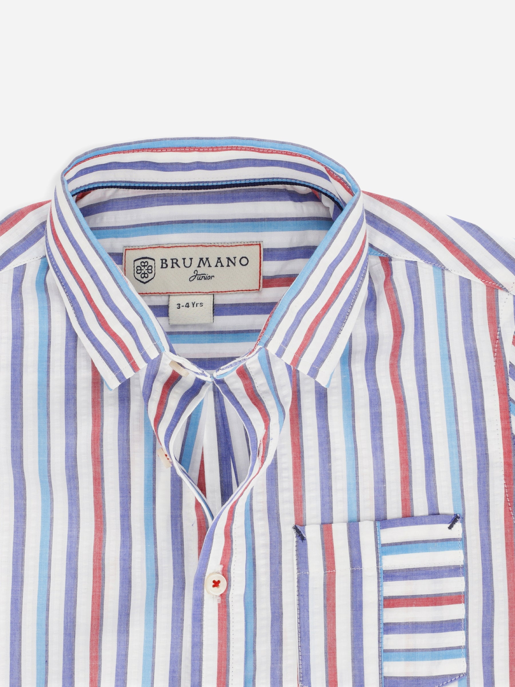 Red & Blue Seersucked Striped Half Sleeve Casual Shirt