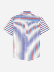Red & Blue Seersucked Striped Half Sleeve Casual Shirt