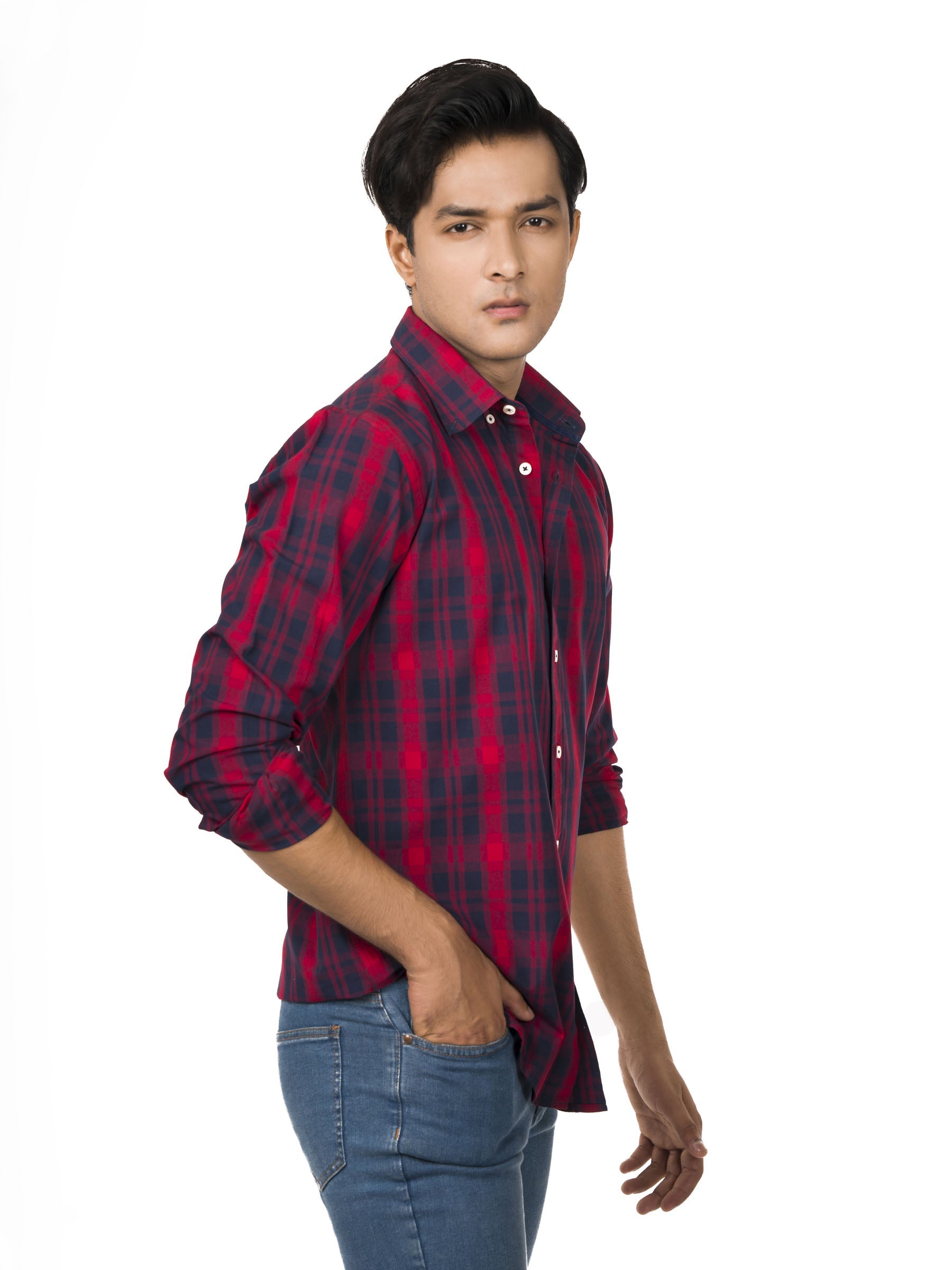 Red & Navy Blue Checkered Shirt