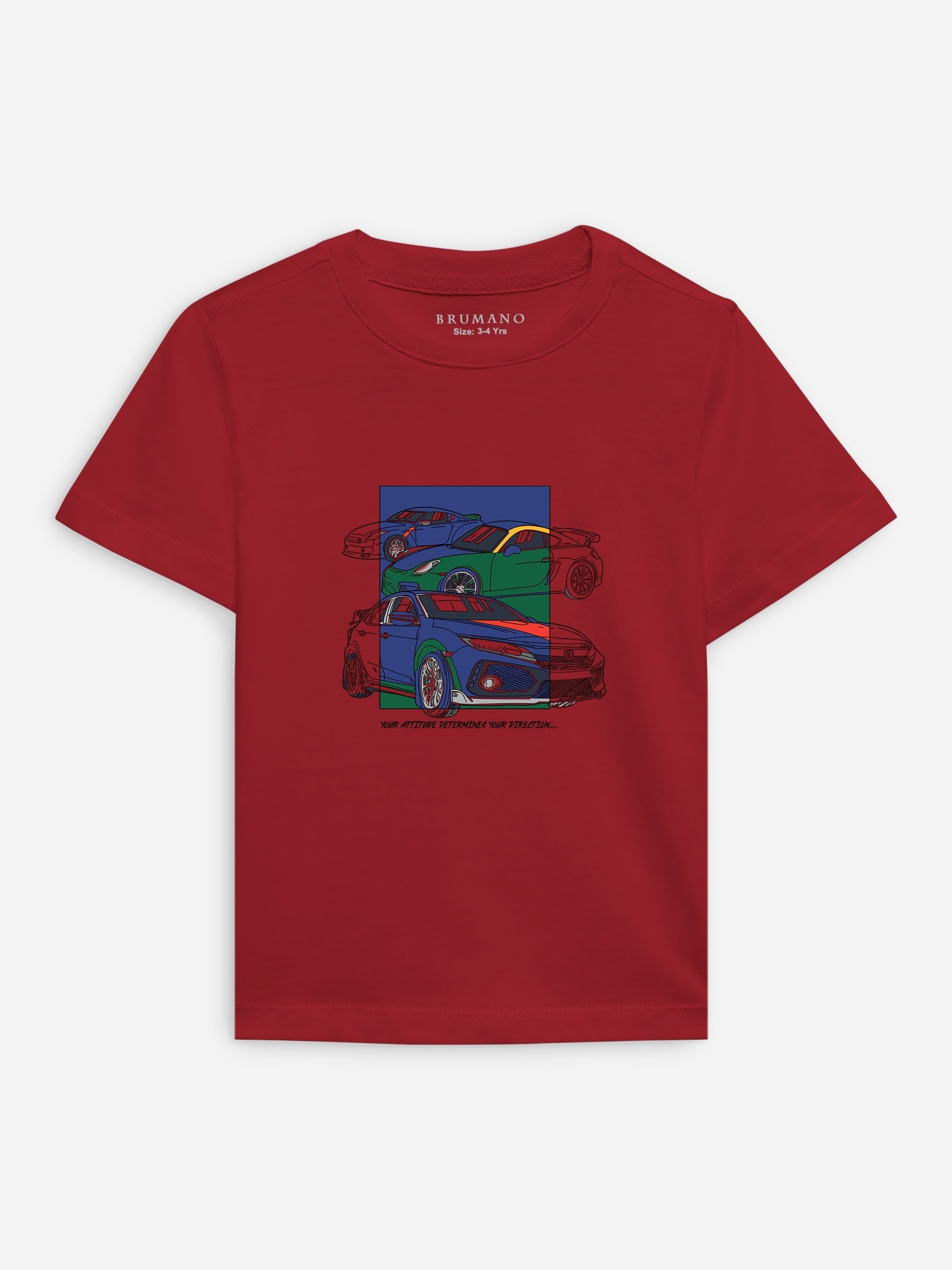 Red 'Sports Cars' Printed Casual T-Shirt