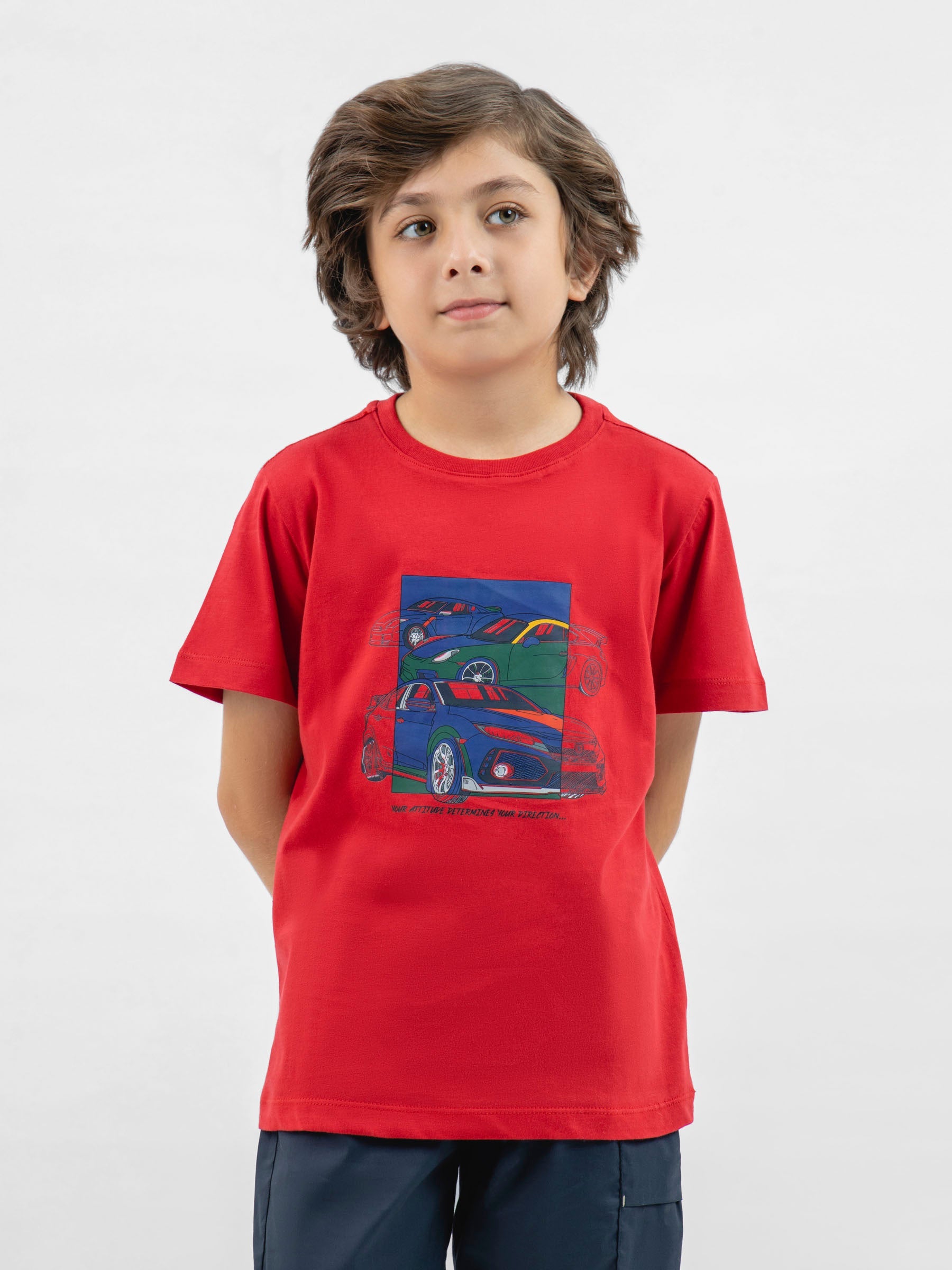 Red 'Sports Cars' Printed Casual T-Shirt