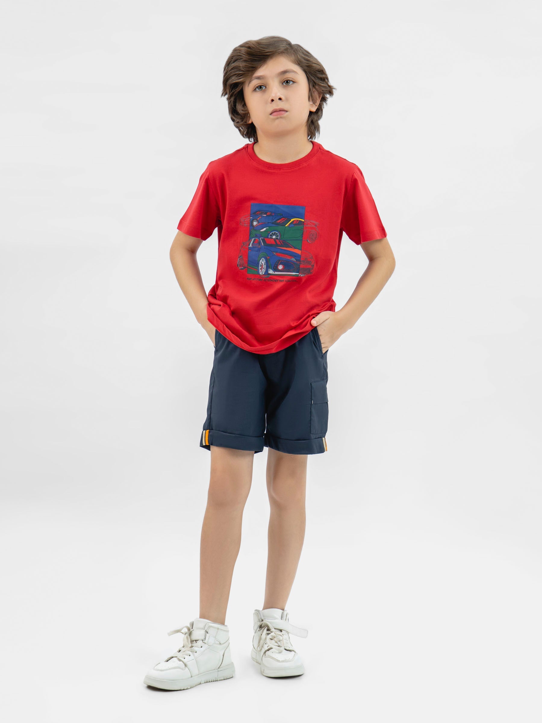 Red 'Sports Cars' Printed Casual T-Shirt