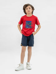 Red 'Sports Cars' Printed Casual T-Shirt
