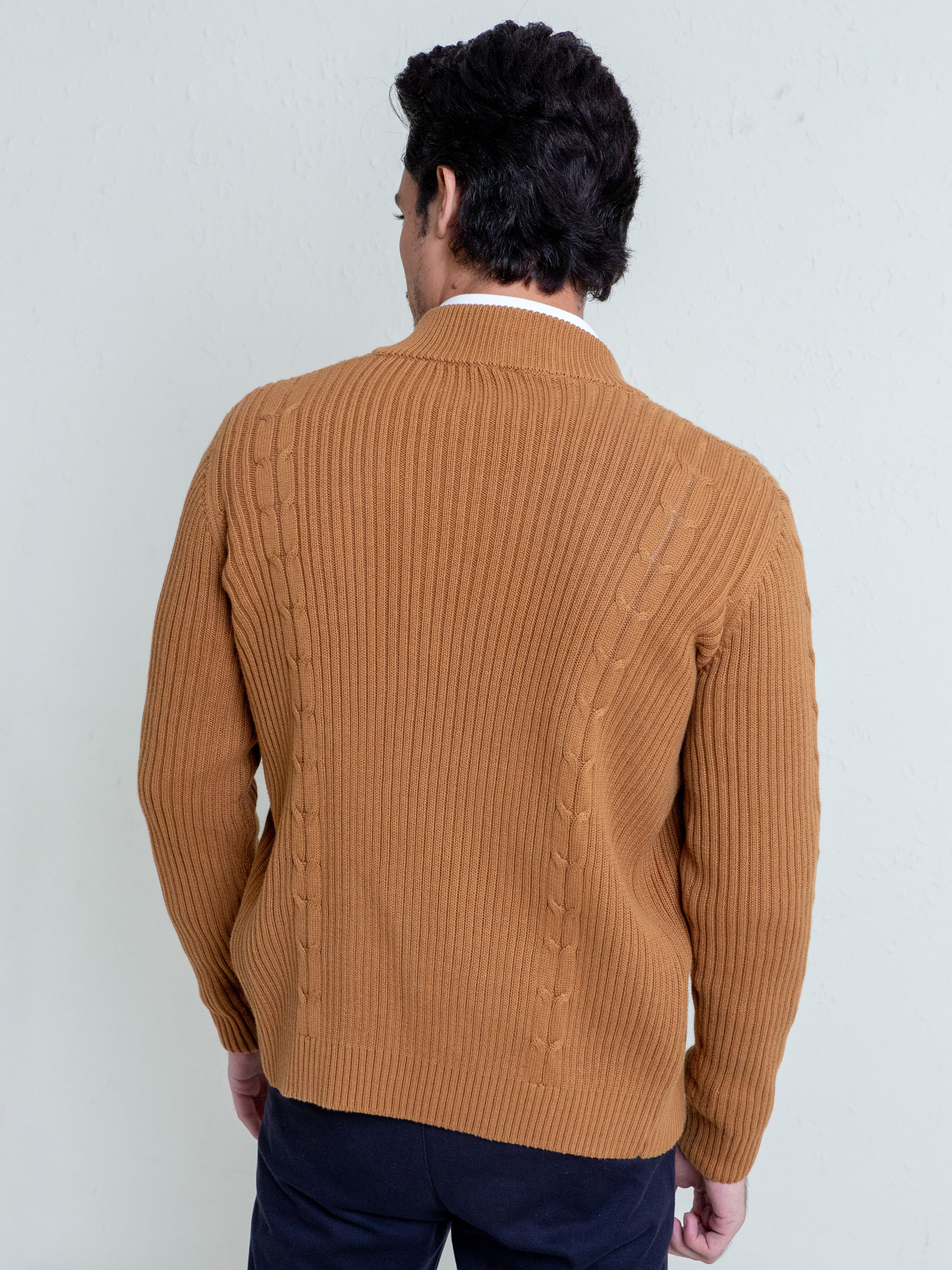 Ribbed Camel Brown Button Cardigan