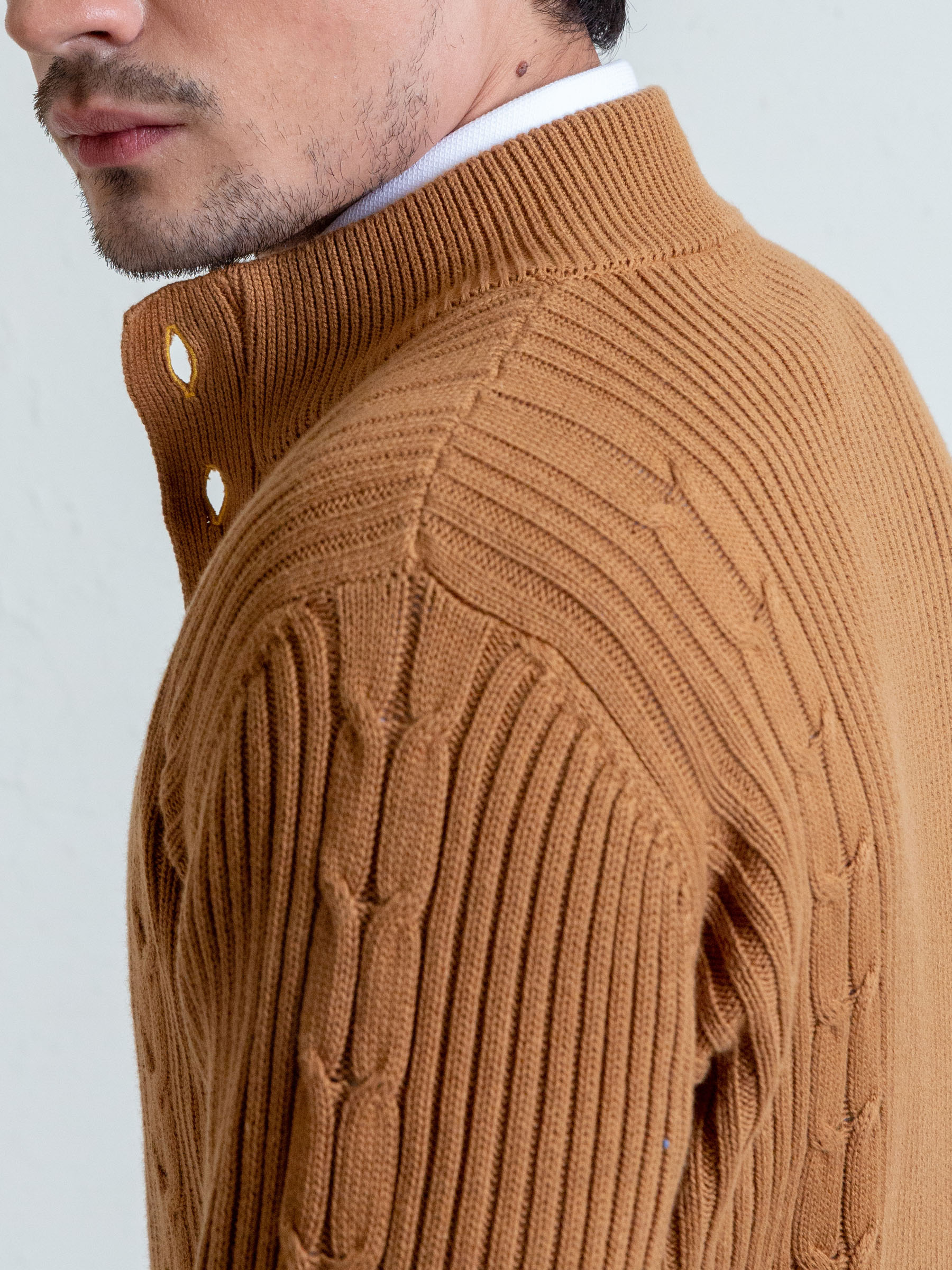 Ribbed Camel Brown Button Cardigan