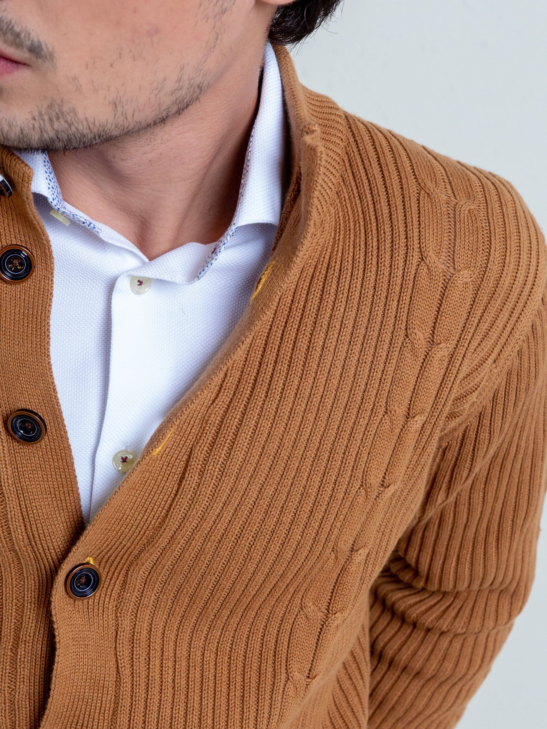 Ribbed Camel Brown Button Cardigan