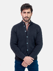 Ribbed Black Button Cardigan