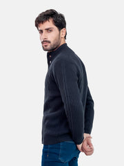 Ribbed Black Button Cardigan