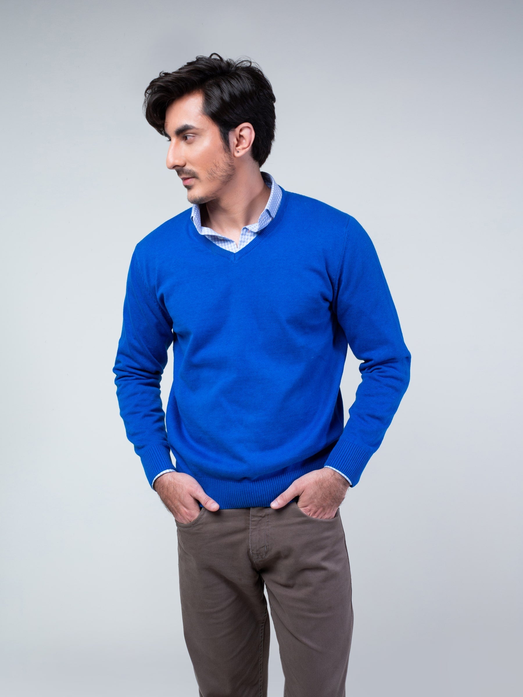 Royal Blue Full Sleeve V-Neck Sweater