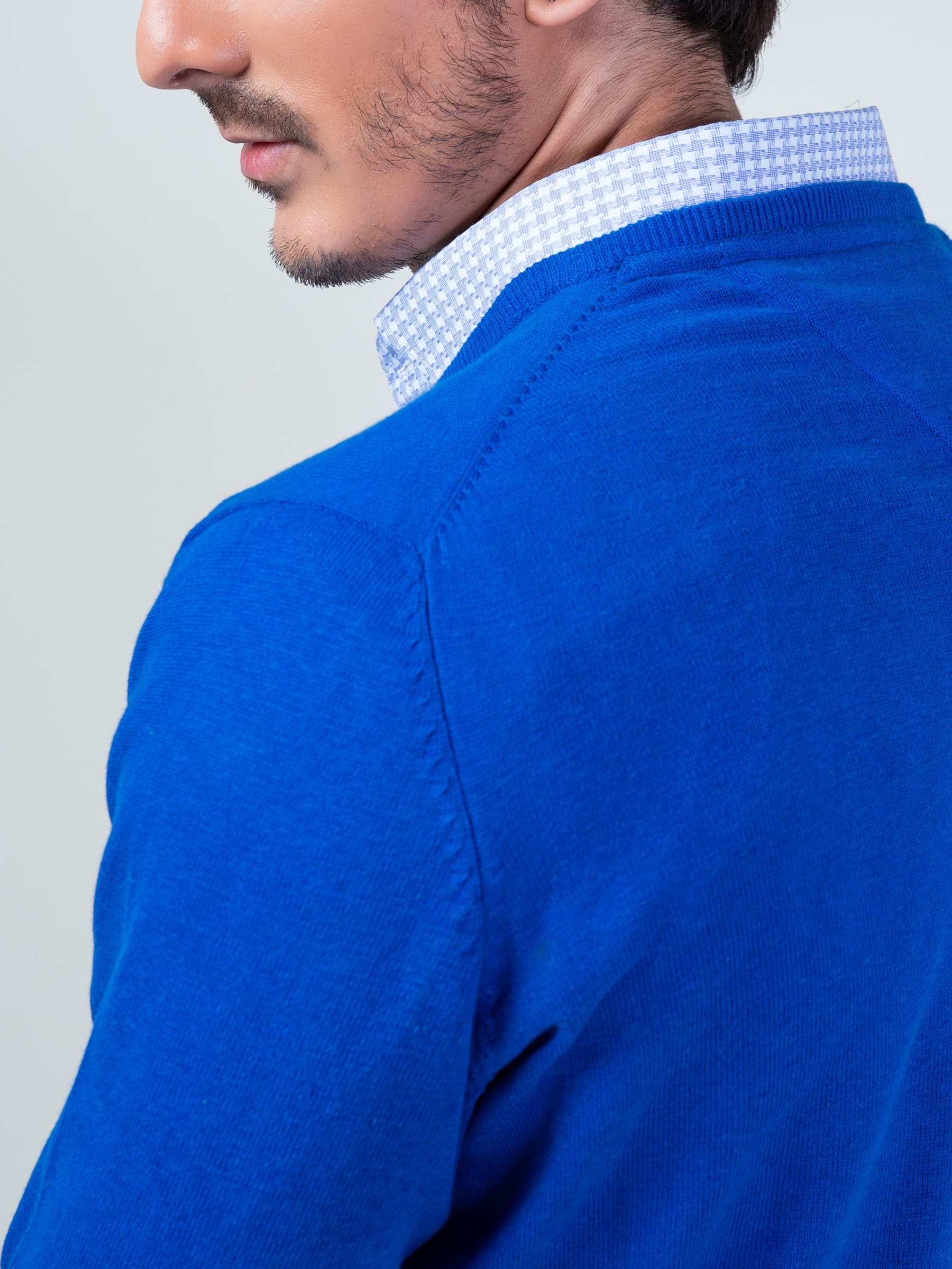 Royal Blue Full Sleeve V-Neck Sweater