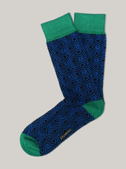 Royal Blue & Green Geo Patterned Cotton Socks