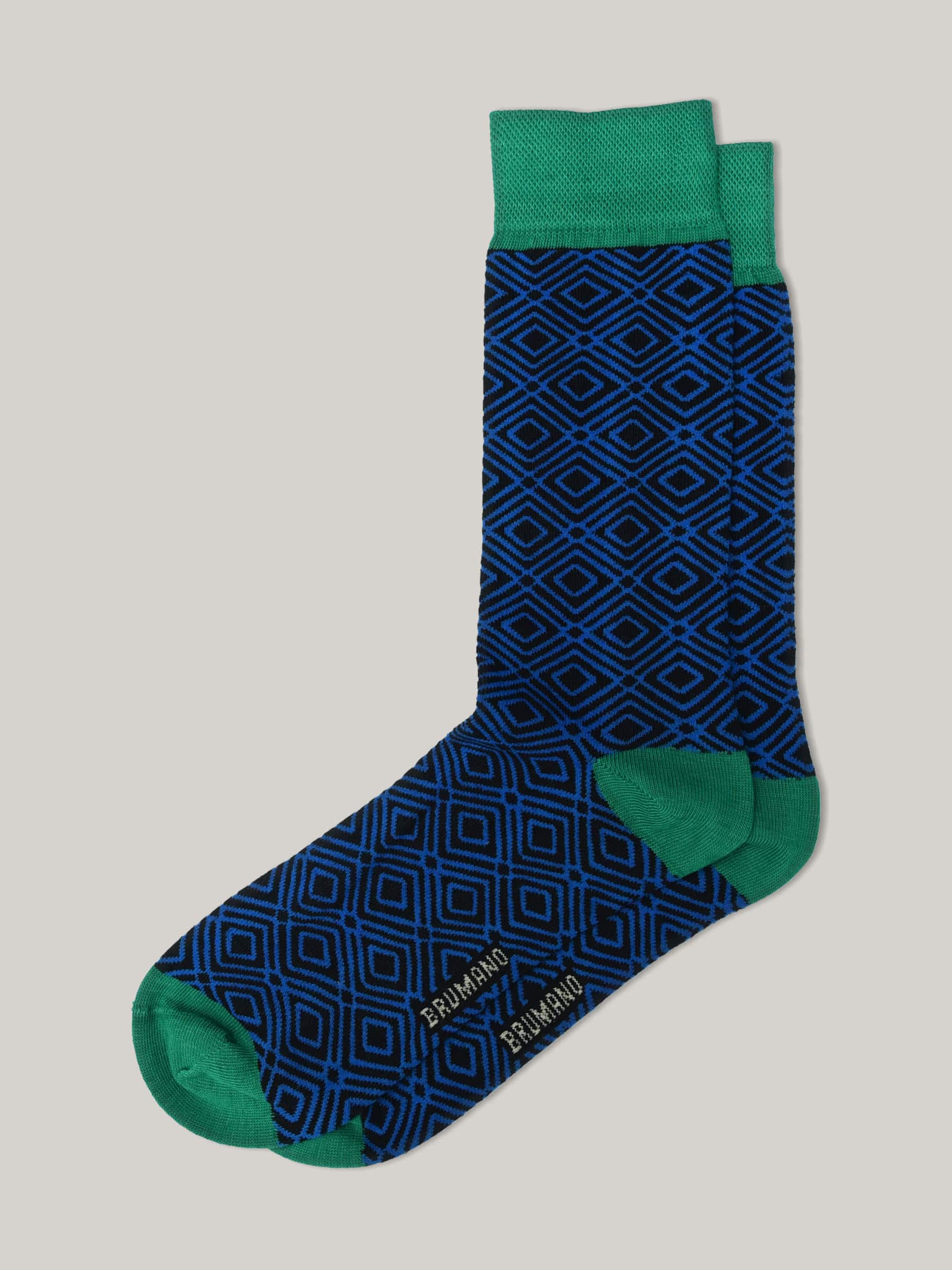 Royal Blue & Green Geo Patterned Cotton Socks