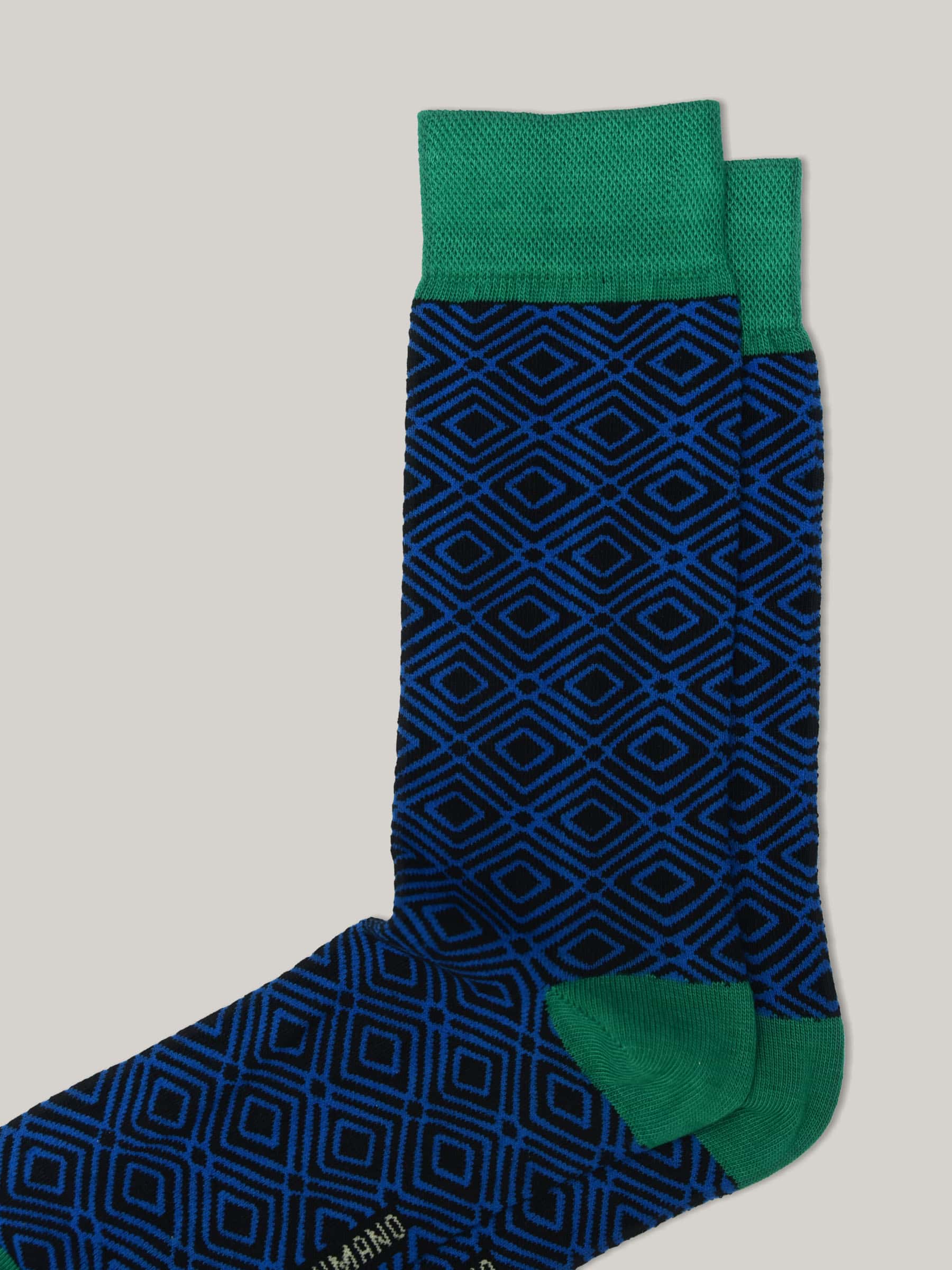 Royal Blue & Green Geo Patterned Cotton Socks