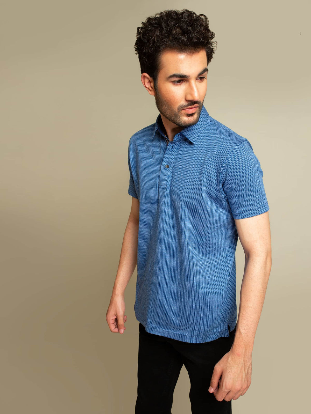 Royal Blue Jacquard Polo Shirt
