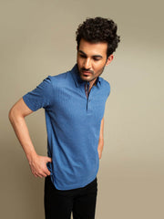 Royal Blue Jacquard Polo Shirt