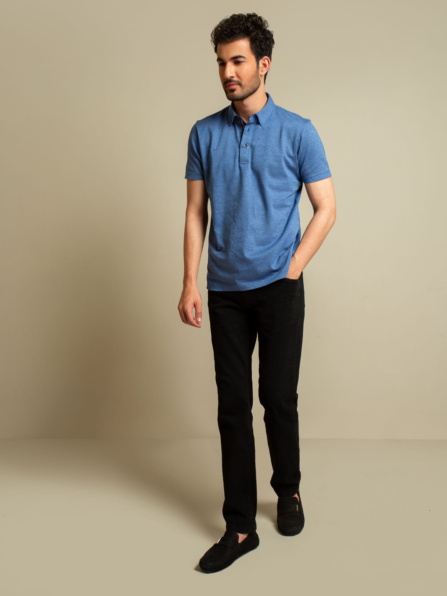 Royal Blue Jacquard Polo Shirt