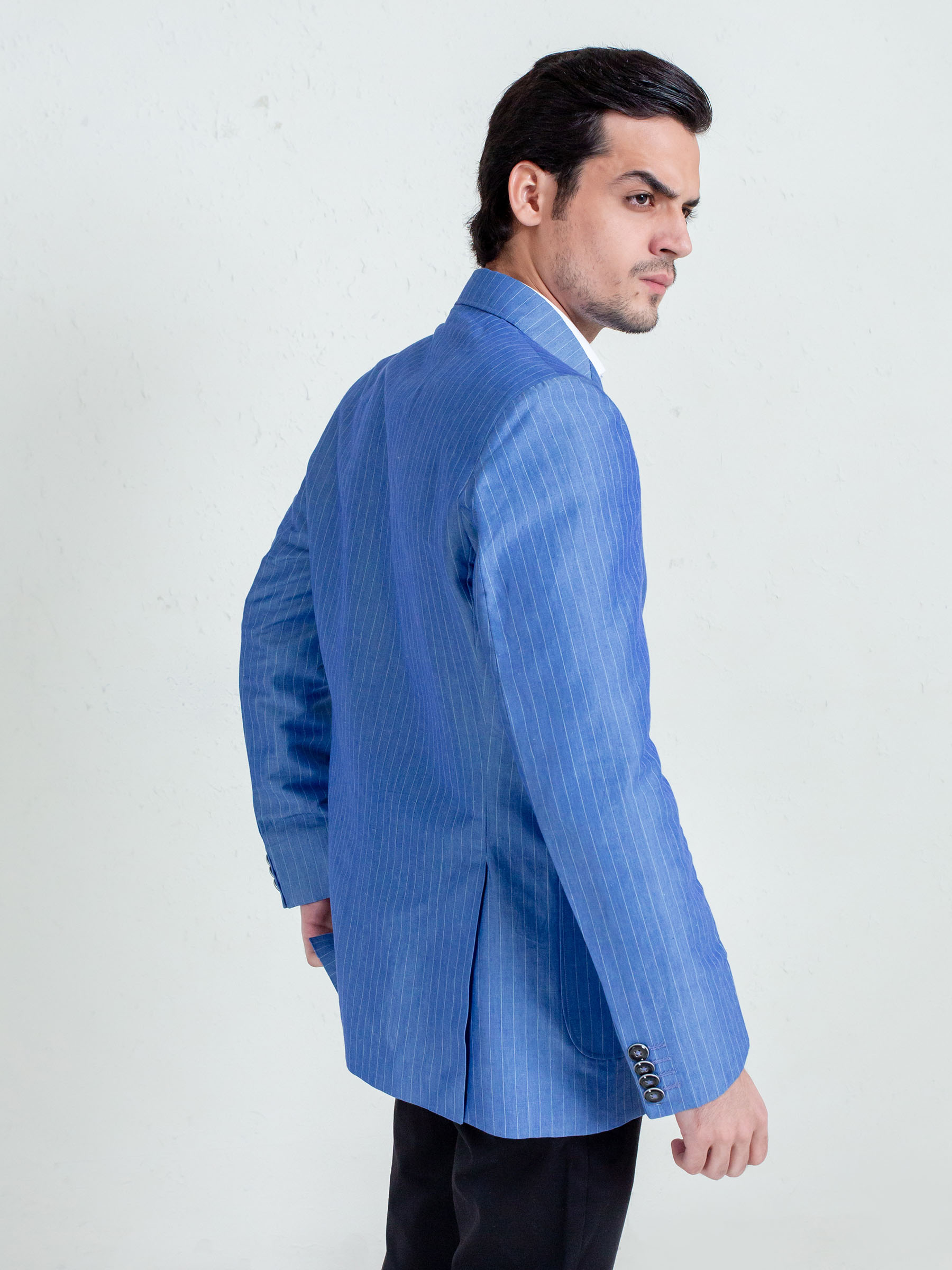 Royal Blue Linen Striped Blazer