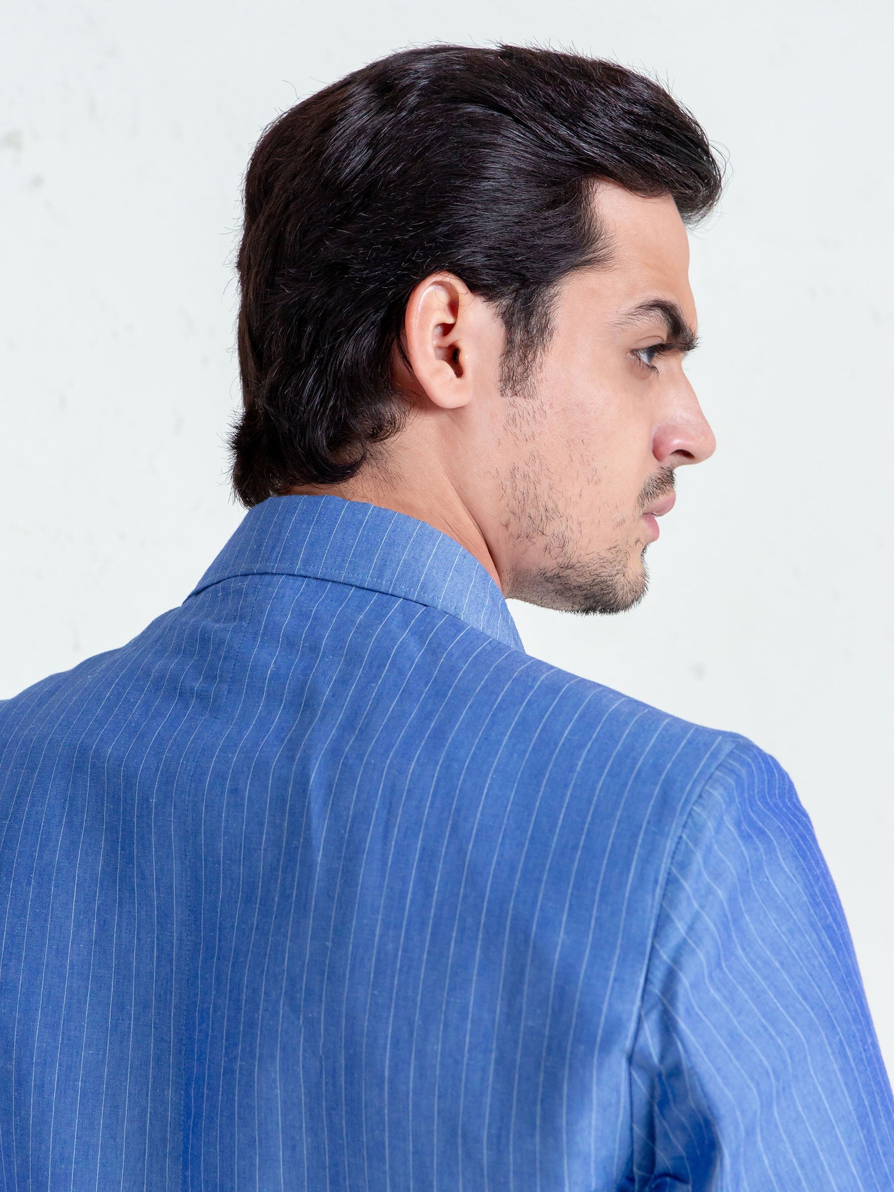 Royal Blue Linen Striped Blazer