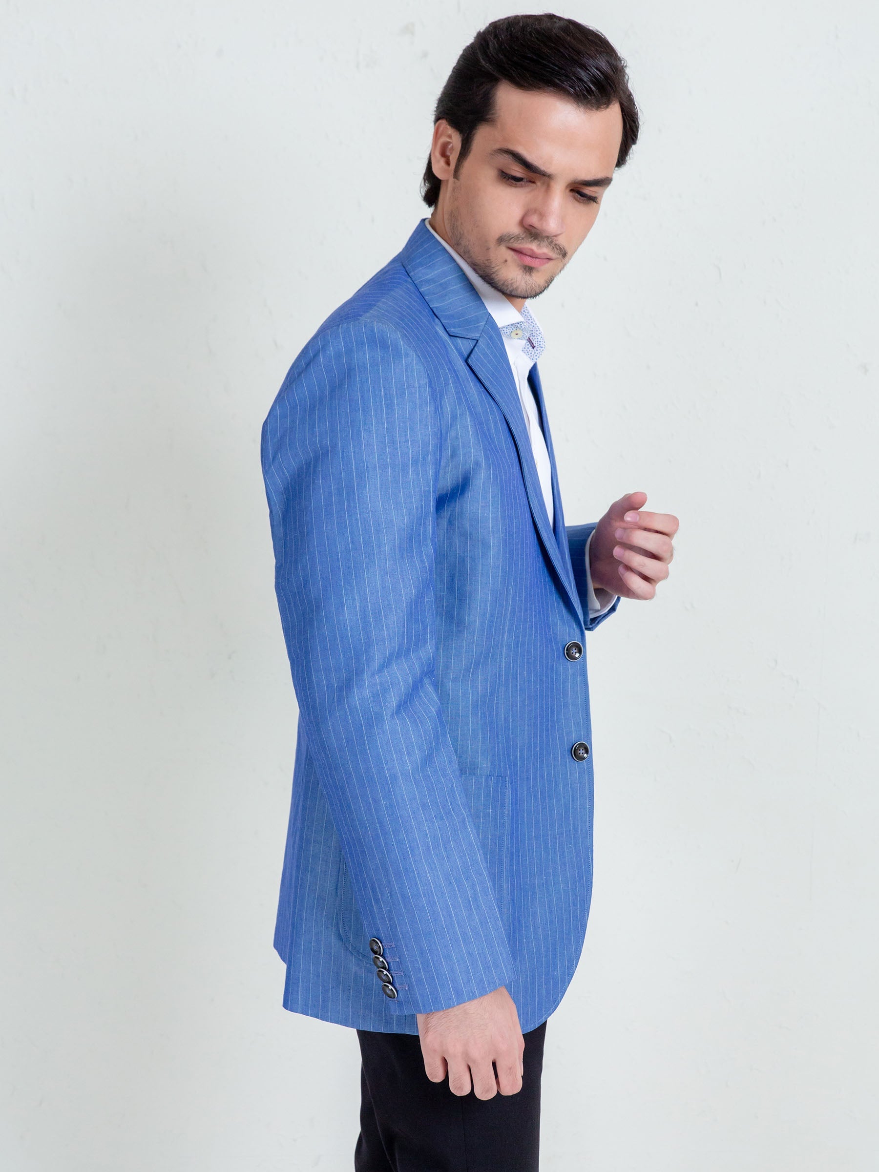 Royal Blue Linen Striped Blazer