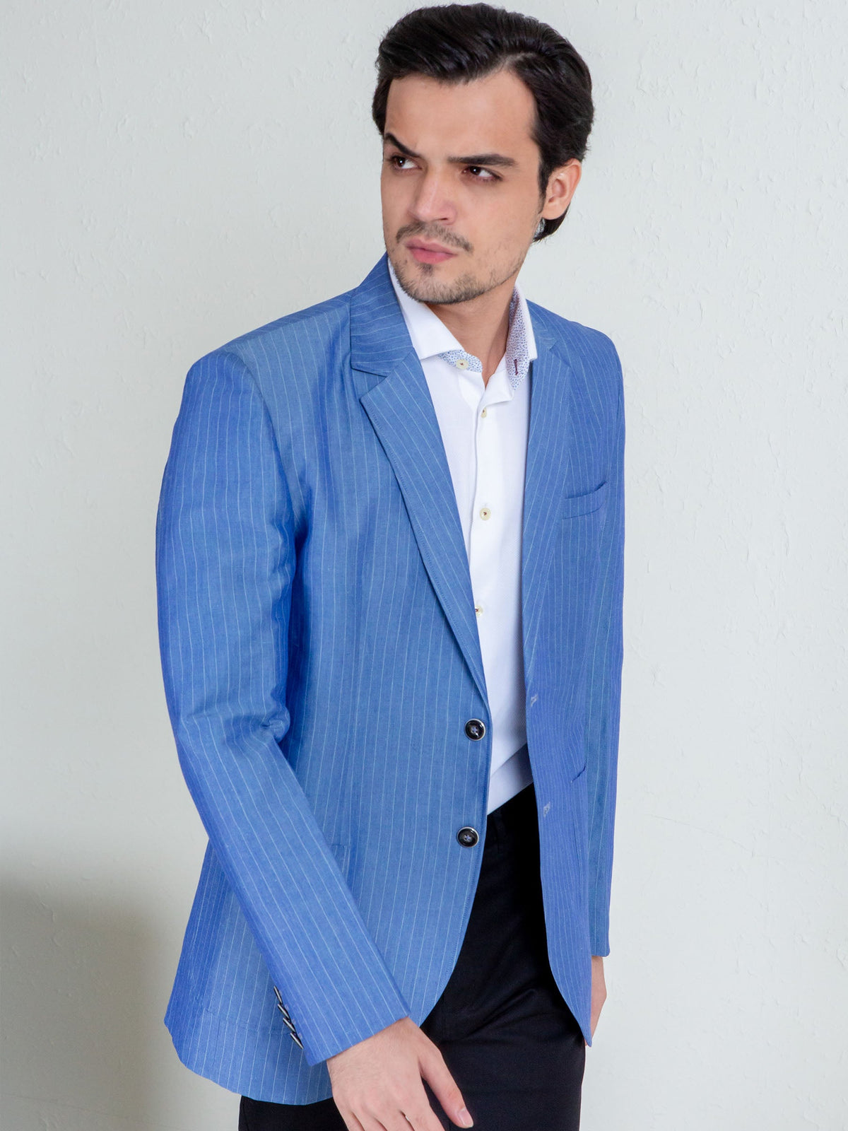Royal Blue Linen Striped Blazer