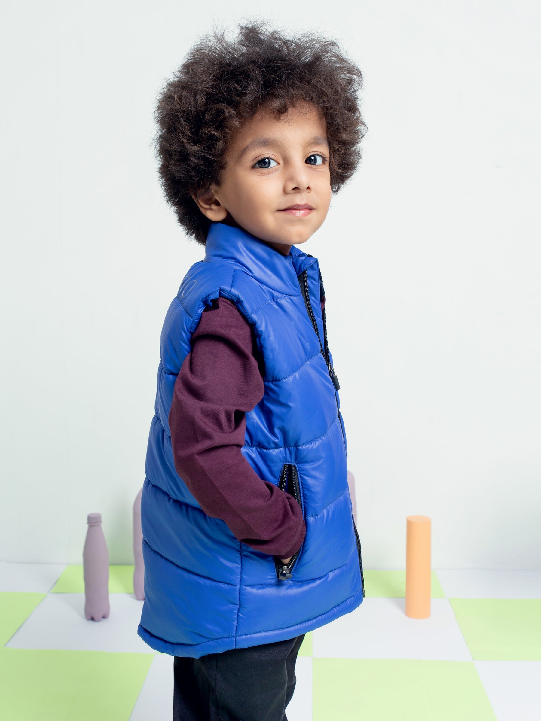 Royal Blue Sleeveless Casual Puffer Jacket